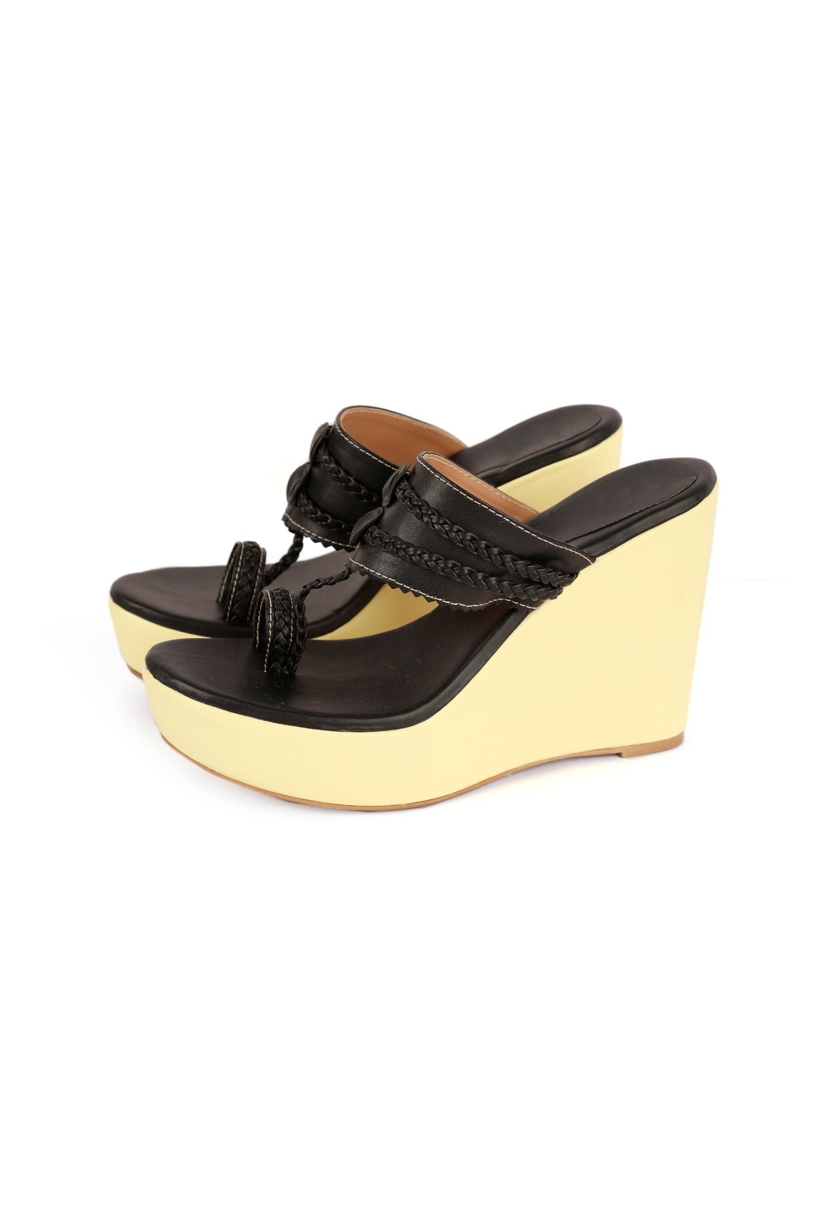 Black and 2025 gold wedge sandals