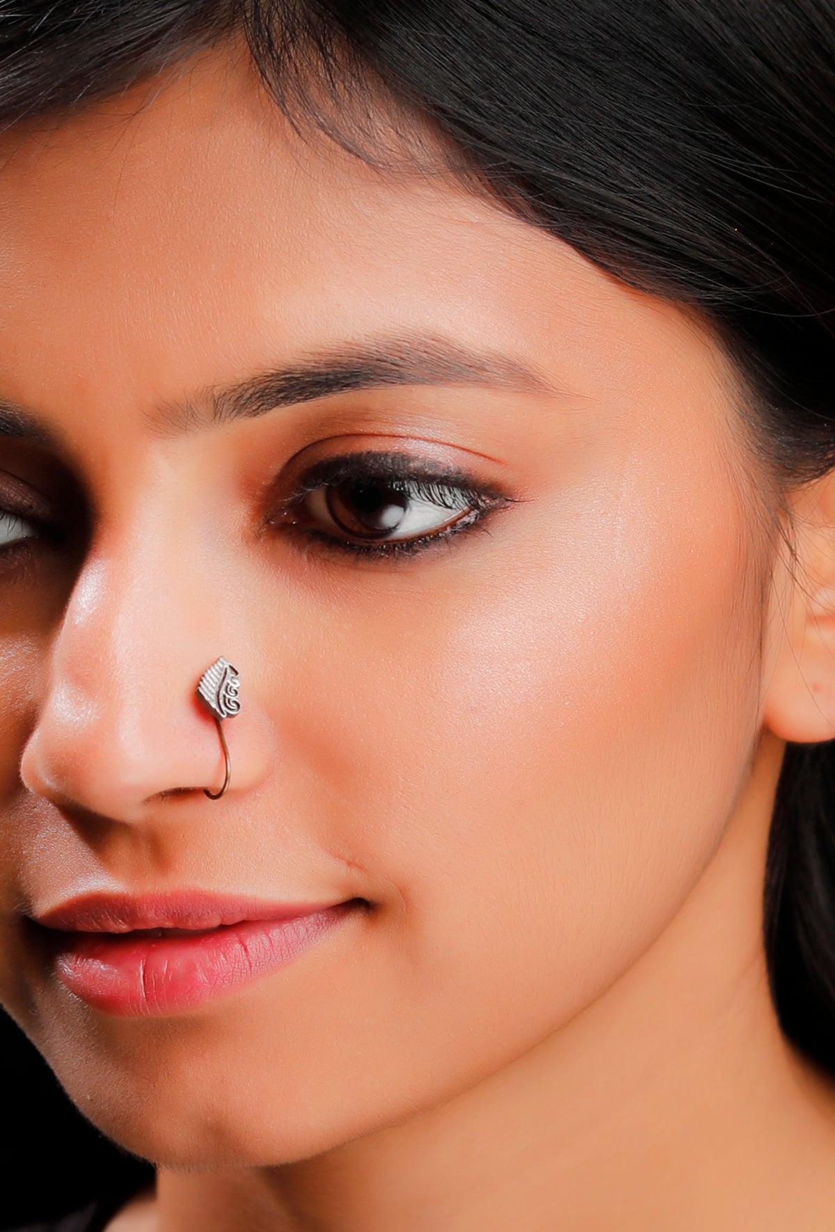 Intricate Brass Leaf Nose Pin