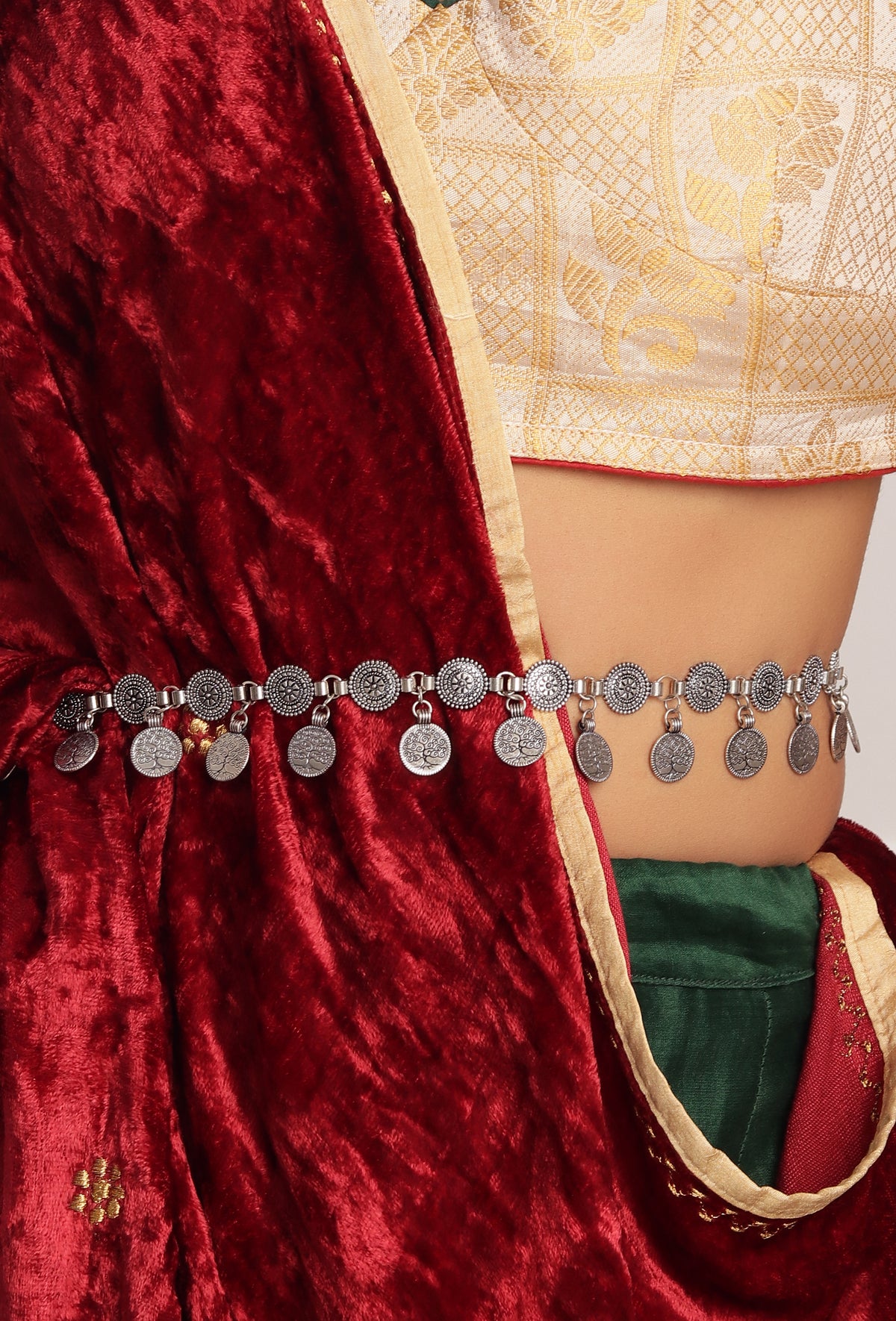 Stylish Traditional Silver Plated Coin Shaped Kamarband Waist Chain