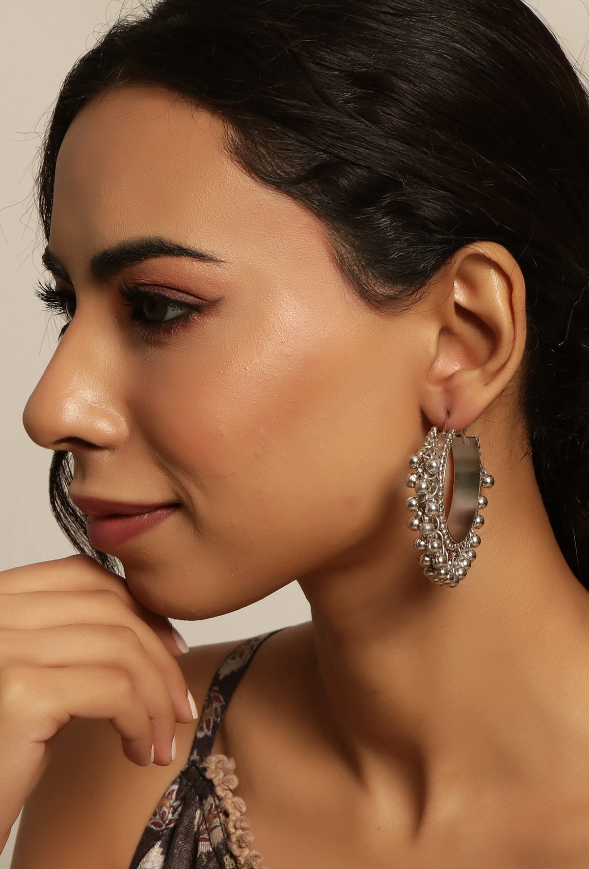 German Silver Partywear Silver Ghunghru Bali Hoop Earring