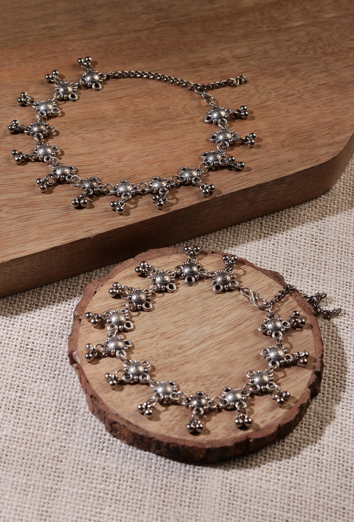 Silver Elegance Beaded Ghunghru Anklets