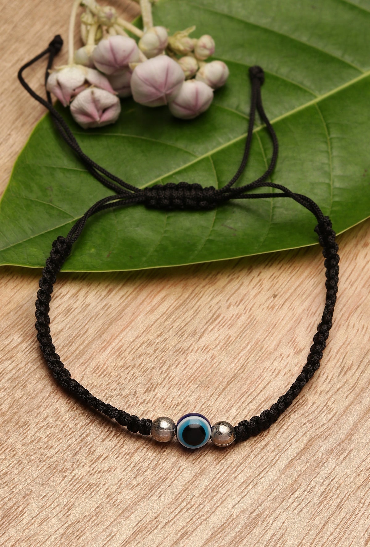 Handmade Nazariya 6 mm Evil Eye Charms Black Thread Bracelet Adjustable