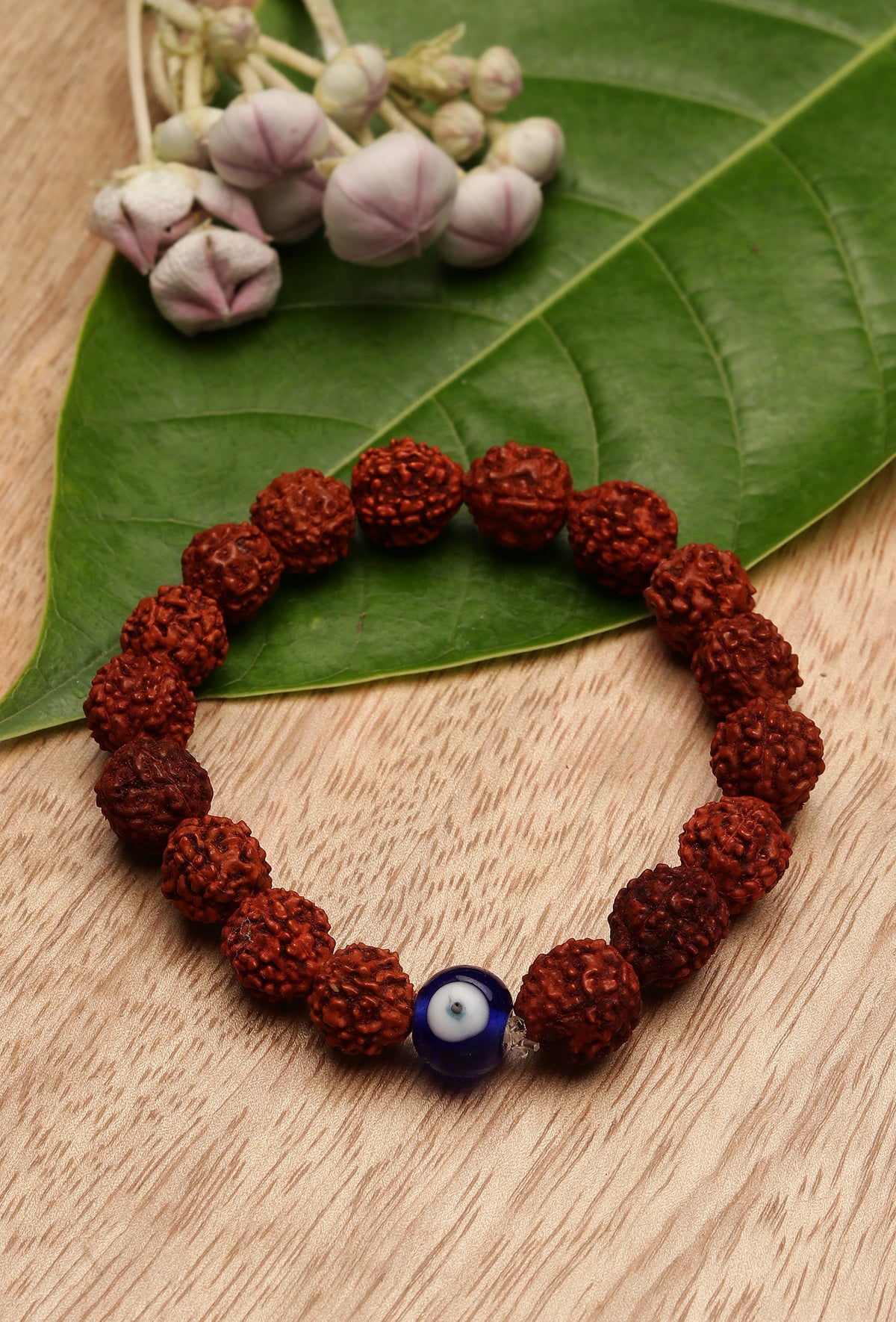 Natural Rudraksha Evil Eye Handmade Stretchable Bracelet