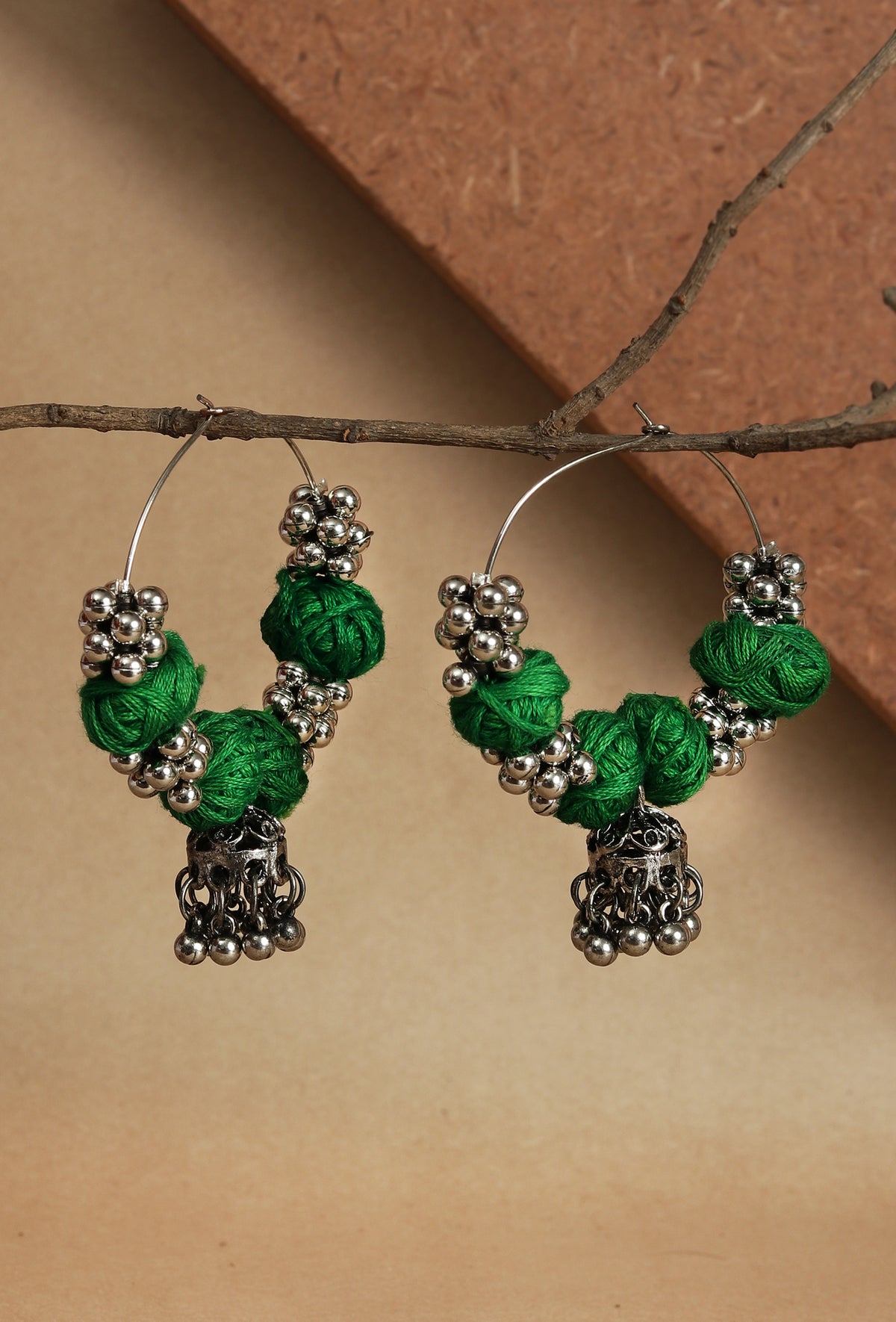 Green Boho Hoop Earrings