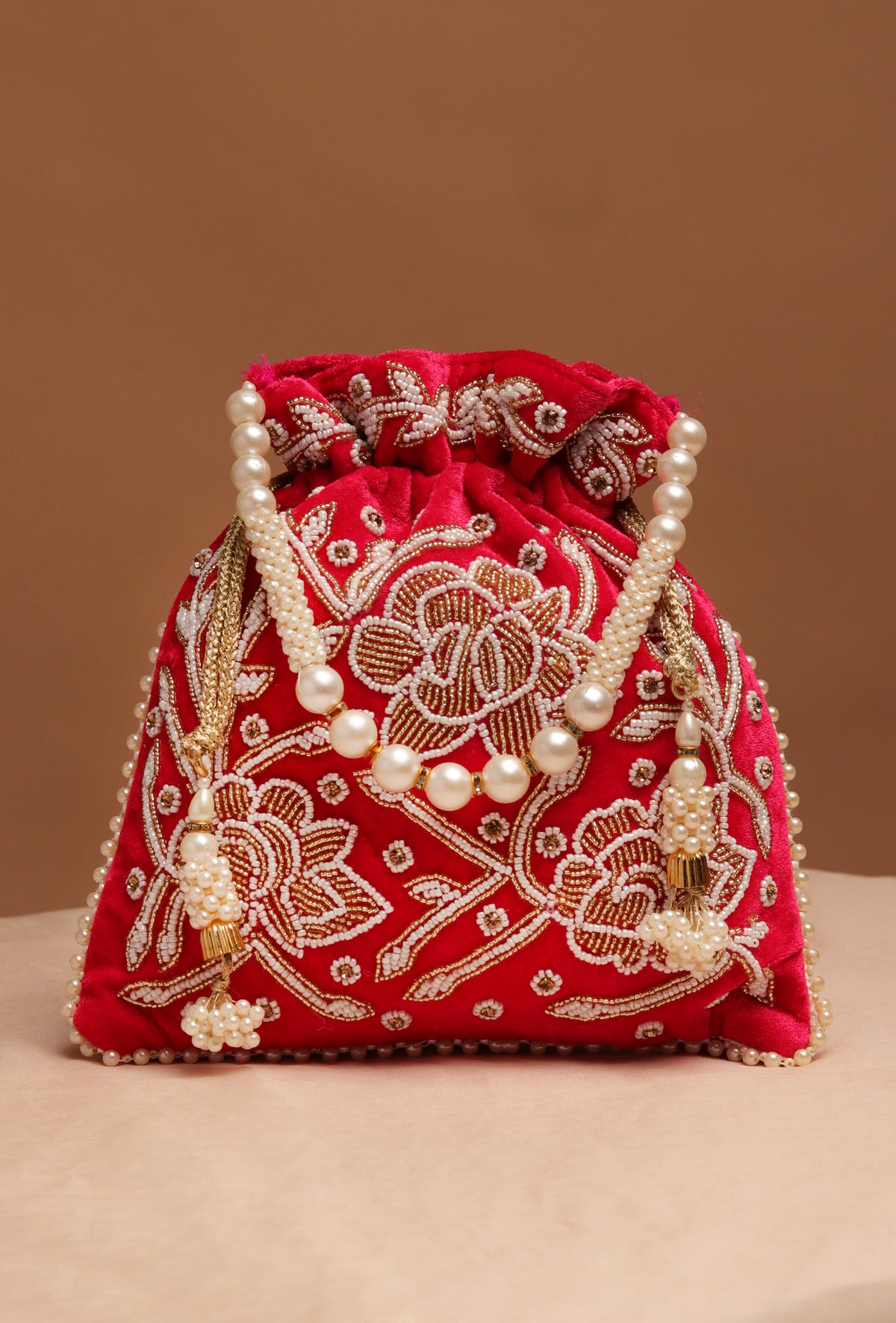 Radiant Raspberry Glass Stone Potli