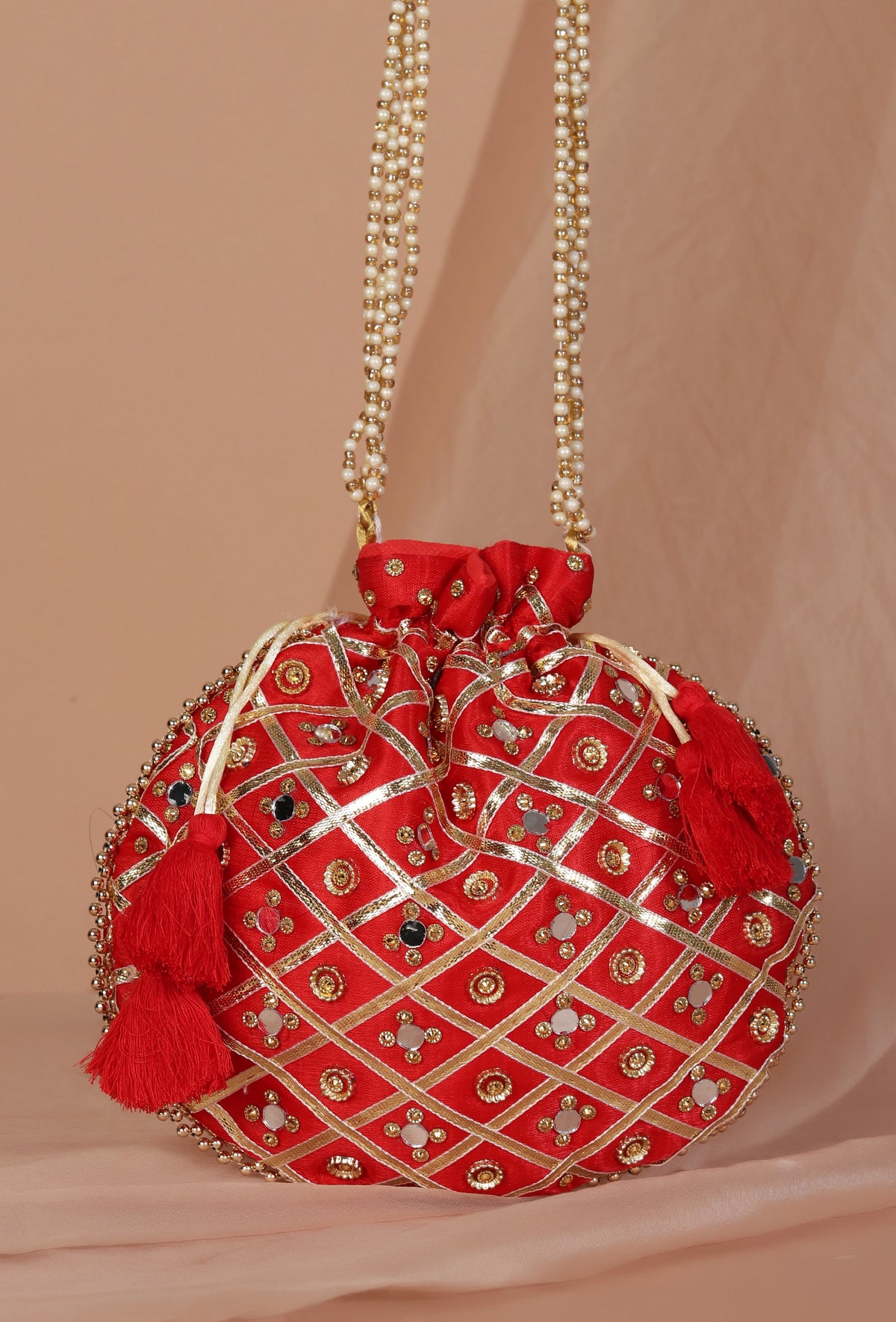 Luminous Red Potli With Gota Work