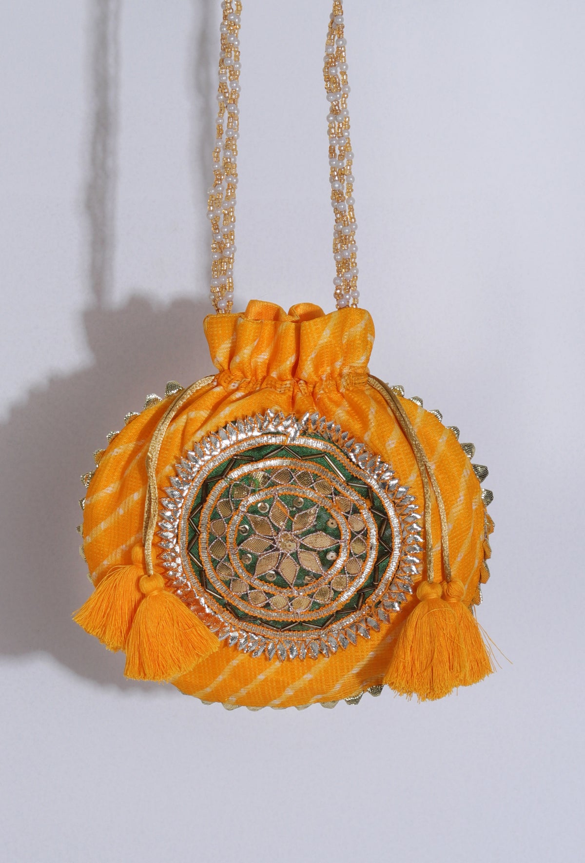 Sunshine Yellow Gotapatti Potli with Tassels