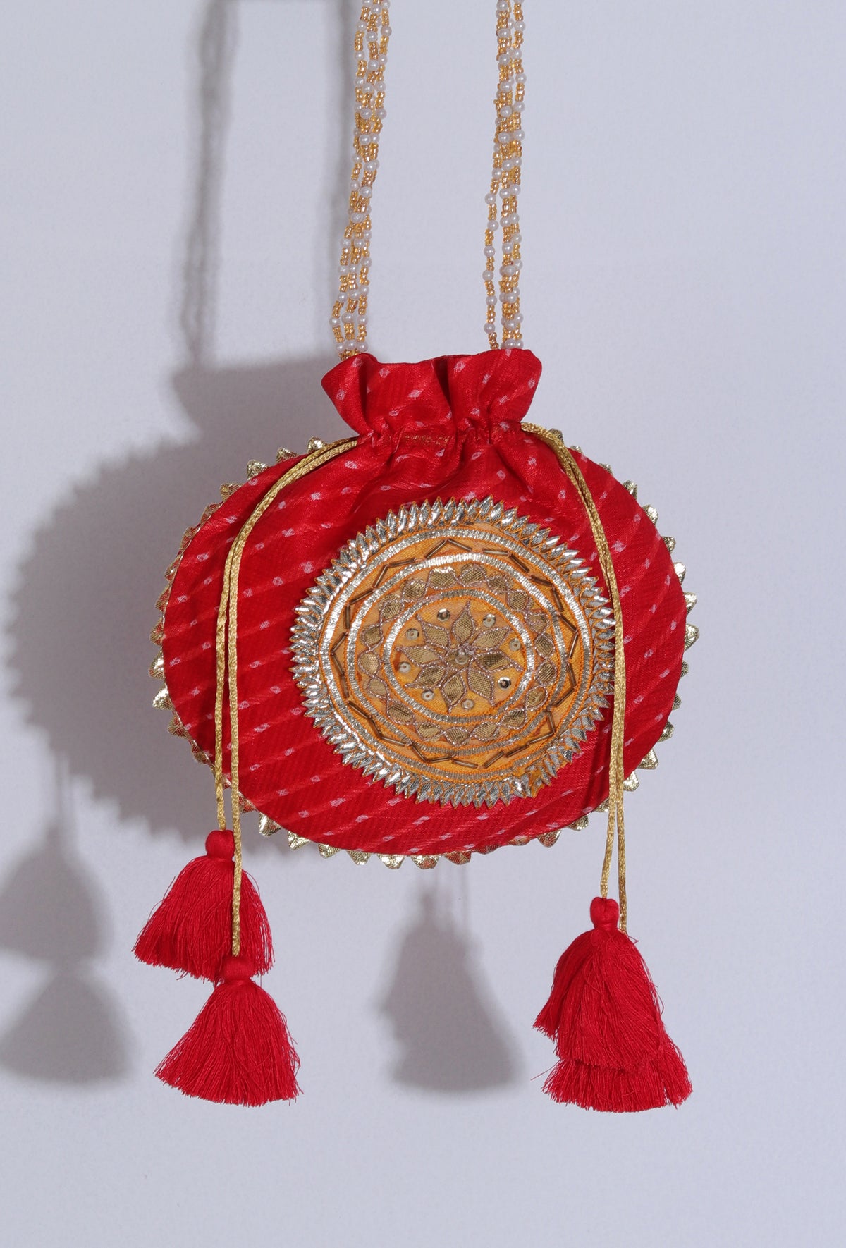 Crimson Red Gotapatti Potli with Tassels