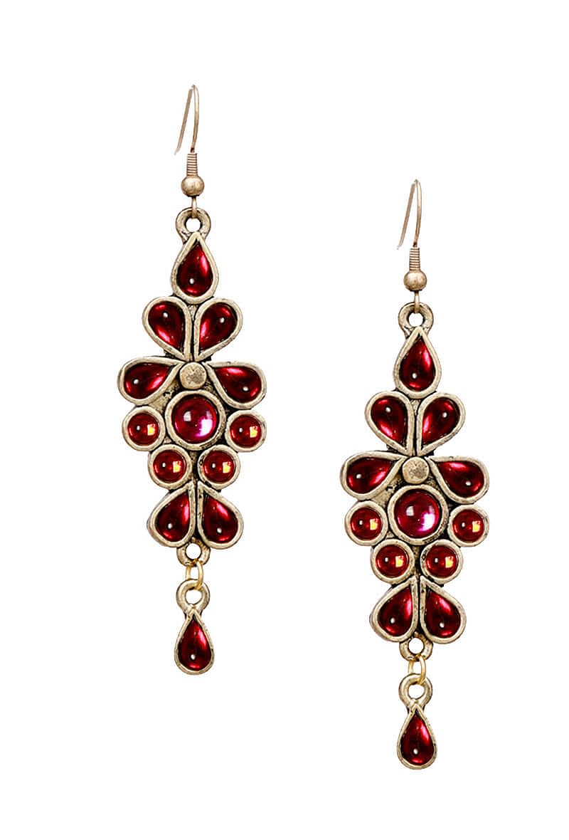 Pink-Red Afghan German Silver Earrings