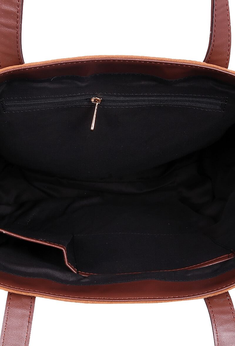 Brown Suede Tote Bag (9.5"x14.7"x6.5")