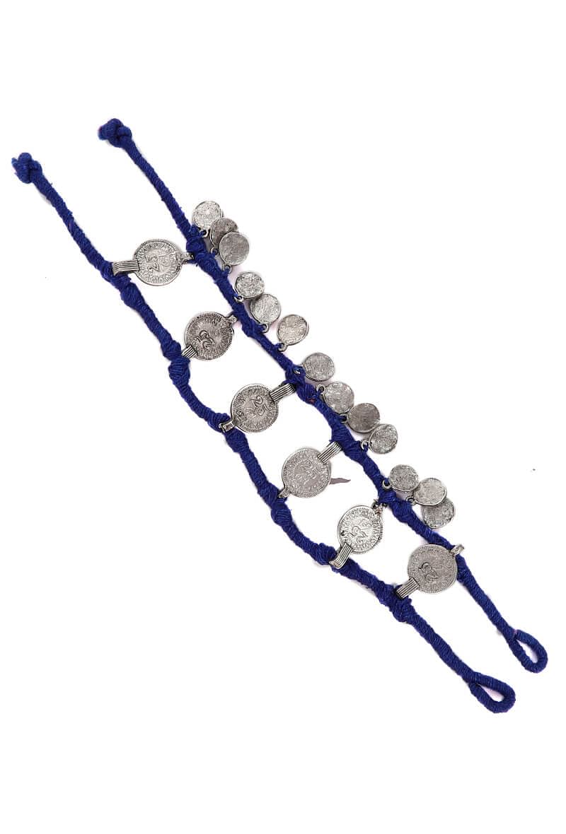 Navy Blue Threaded German Silver Bracelet