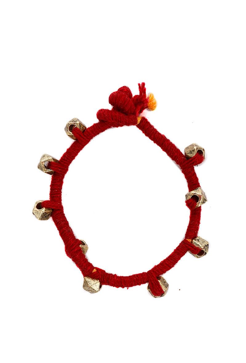 Red Embellishments German Silver Thread Bracelet