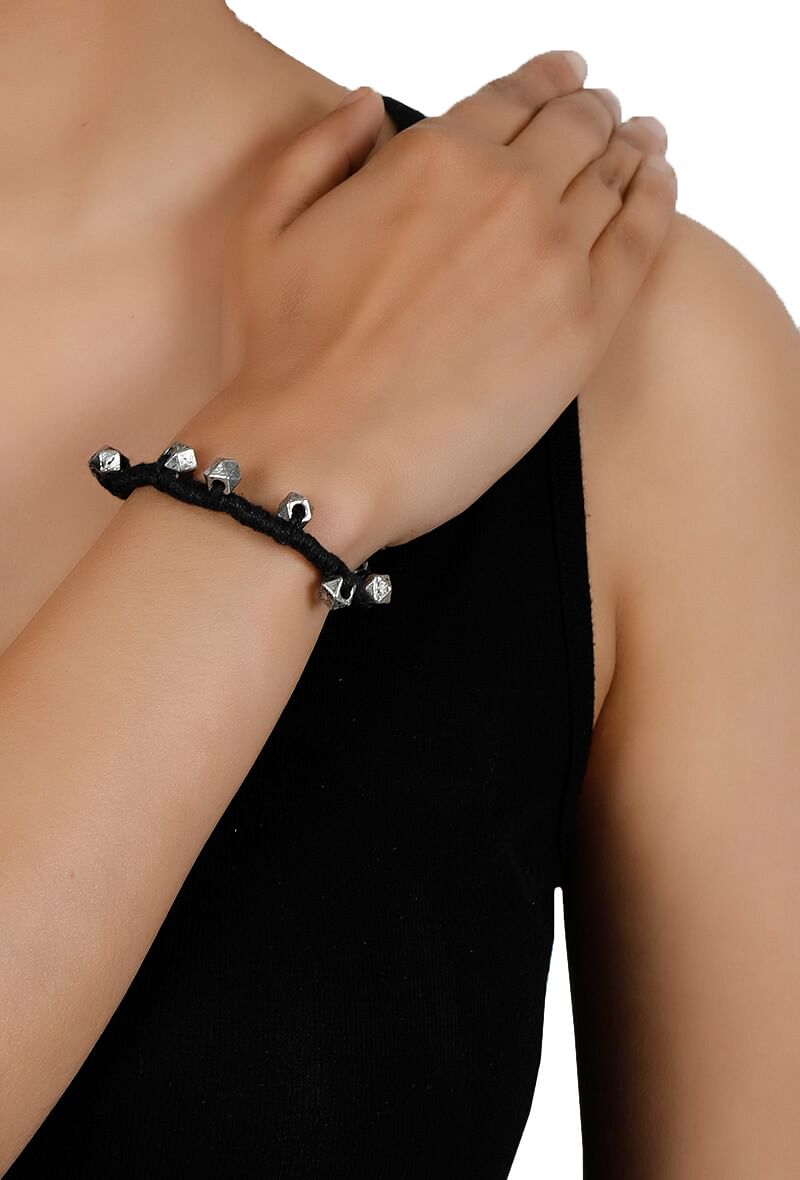 Noir German Silver Embellishments Threaded Bracelet