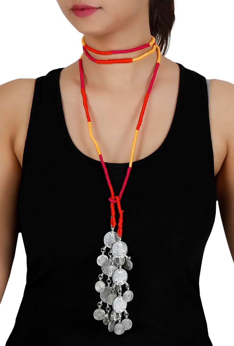 Colourful German Silver Thread Wrap-Around Necklace