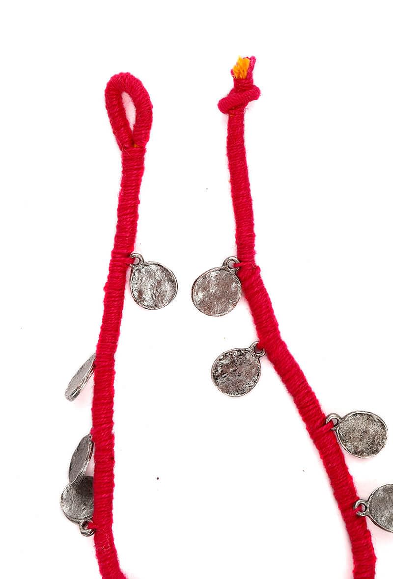 Set of 2: Fuschia Embellishments German Silver Thread Anklet
