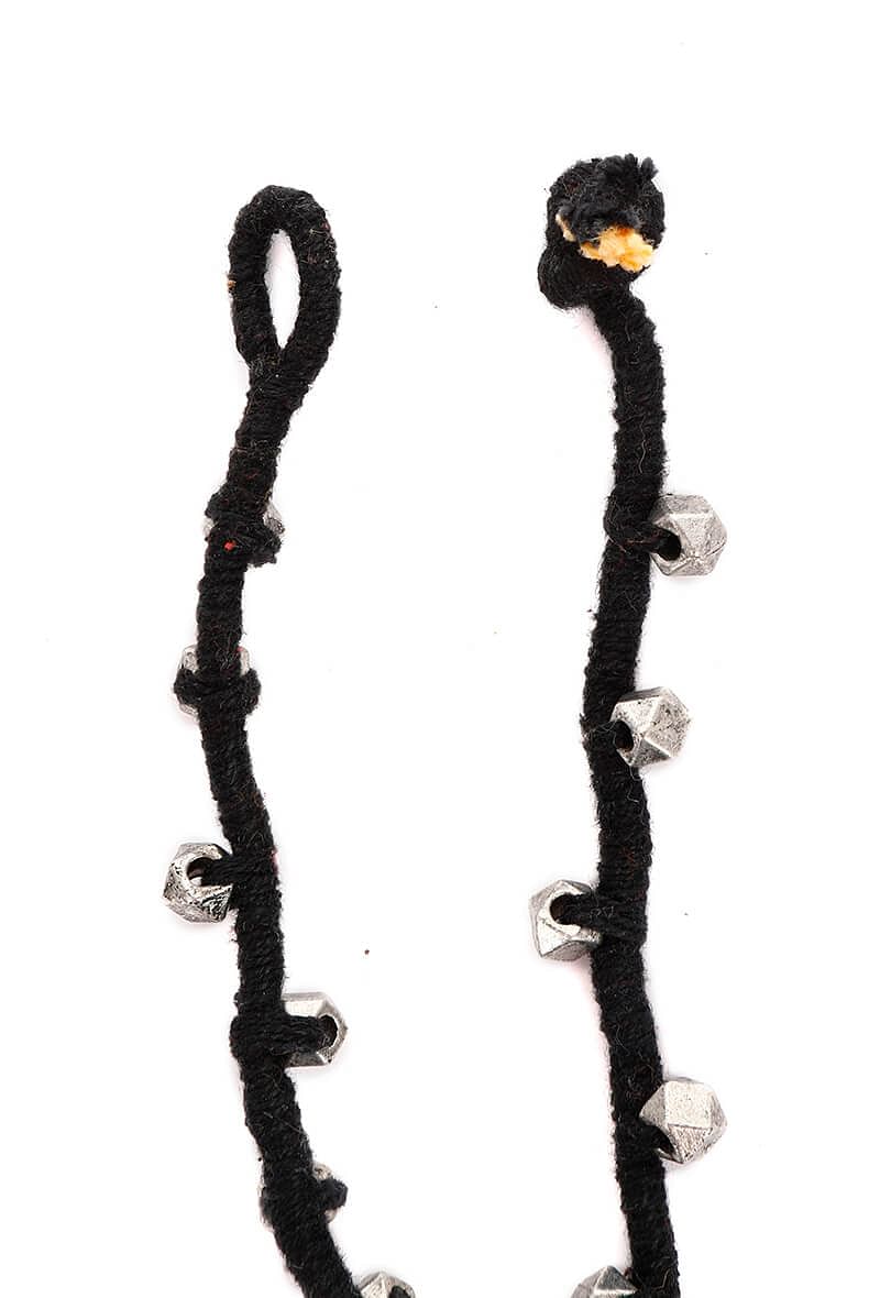 Set of 2: Black Embellishments Threaded German Silver Anklet