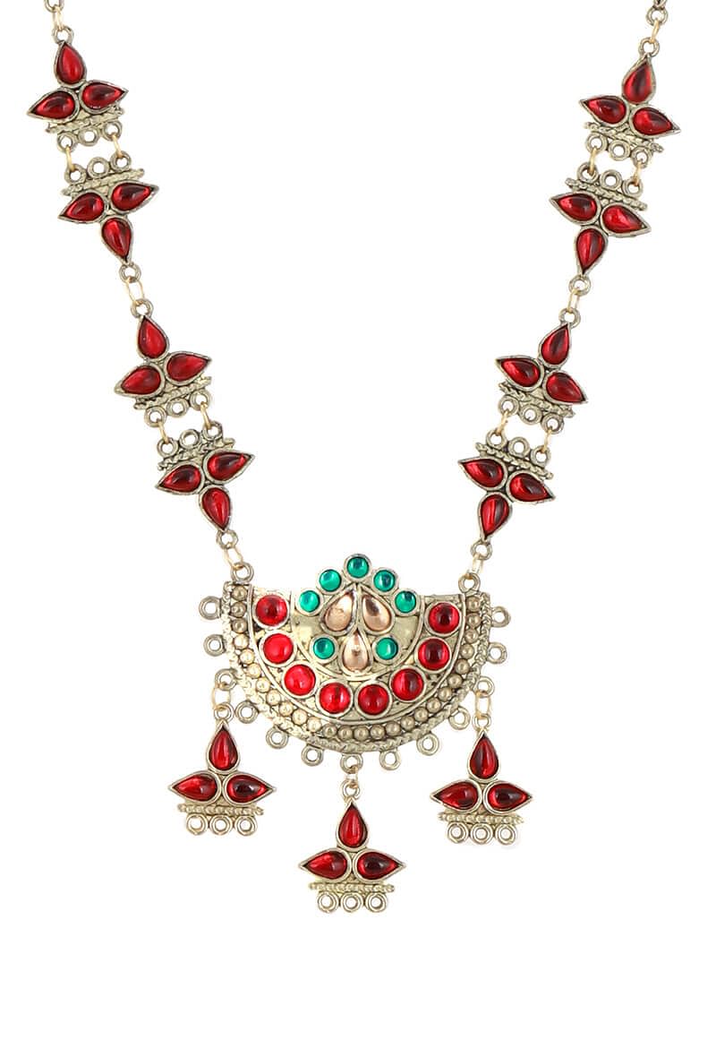 Red German Silver Gold Plated Necklace