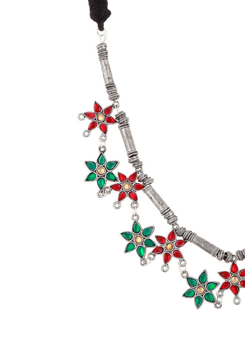 Floral Afghan German Silver Necklace