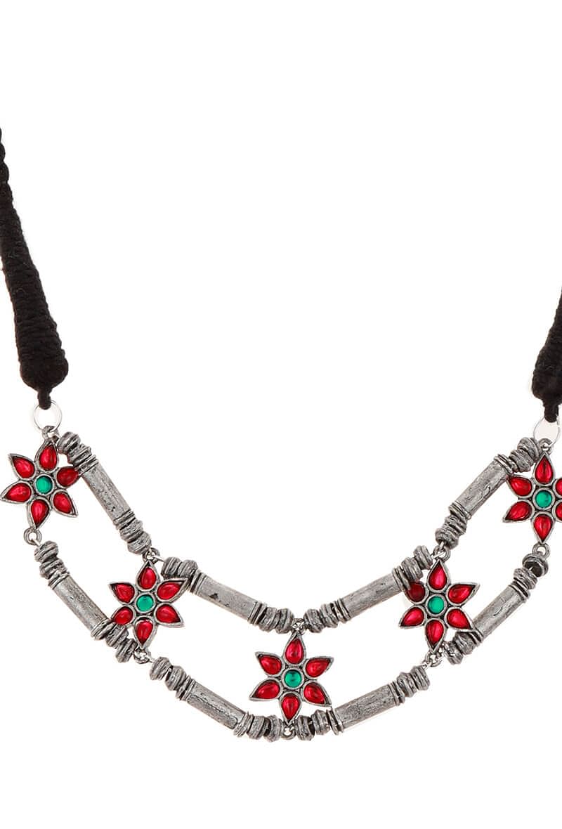 Ruby Red German Silver Afghan Necklace