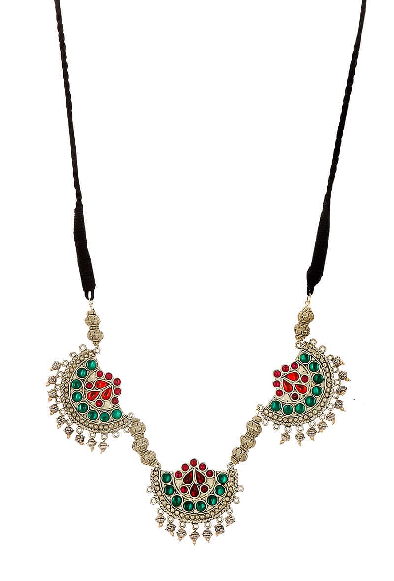 Multicolour German Silver Afghan Necklace