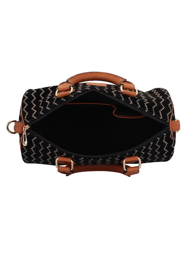 Black Kantha Embroidery Suede Handbag (13"x10"x6")
