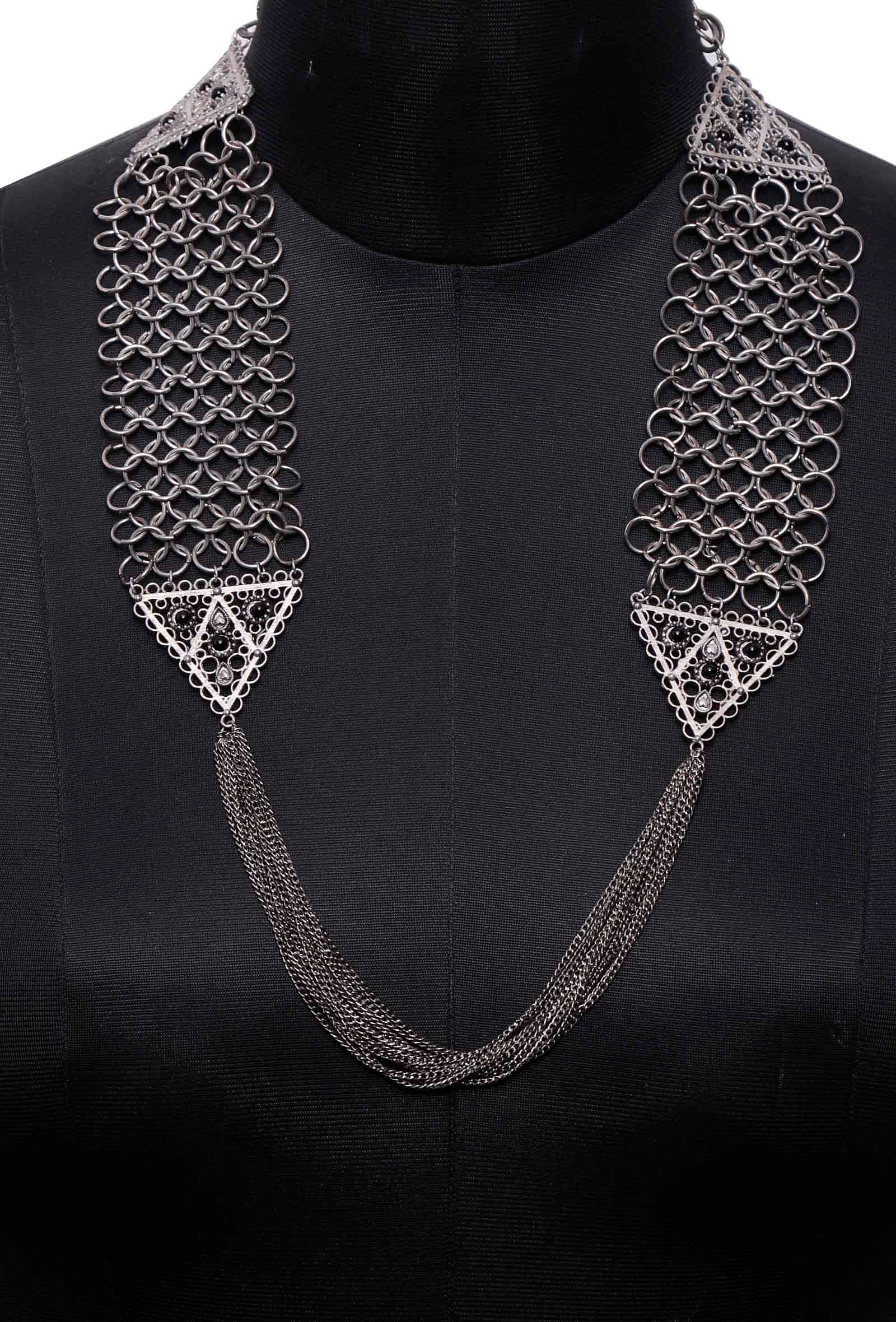 Chain Link Silver Plated Brass Tribal Necklace