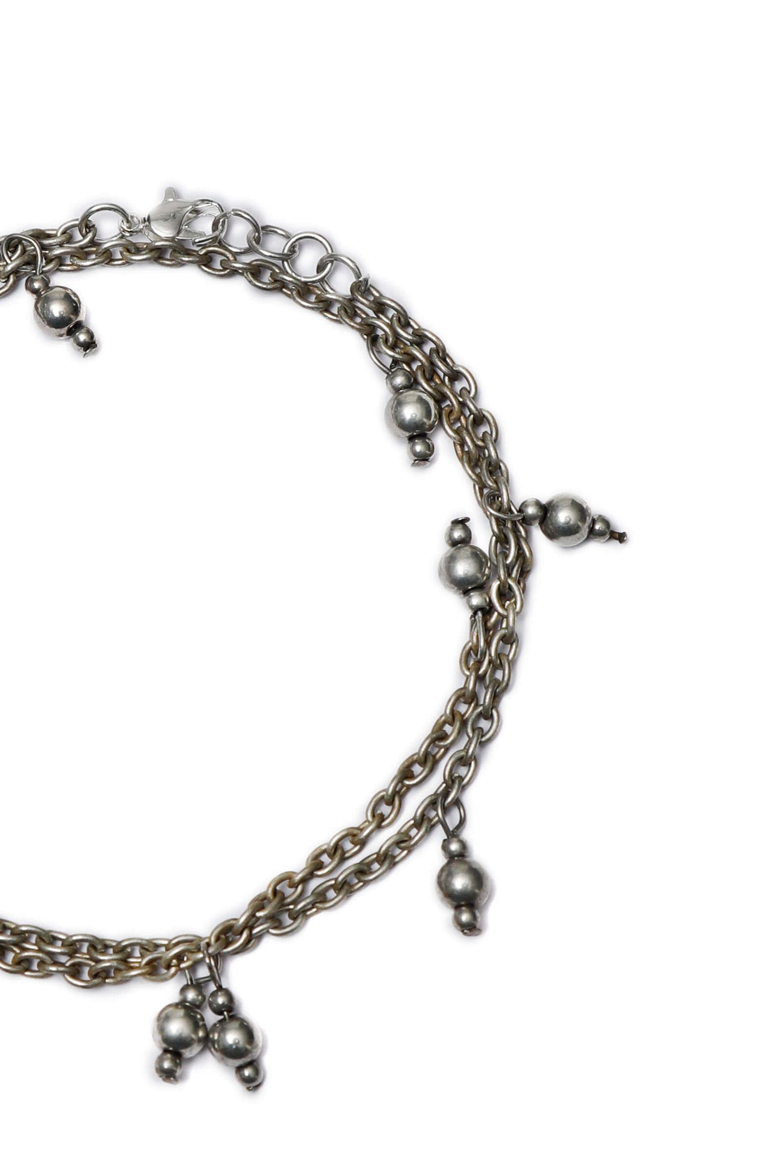 Set of 2: Silver-Plated Double Layered brass Chain Anklets With Bells
