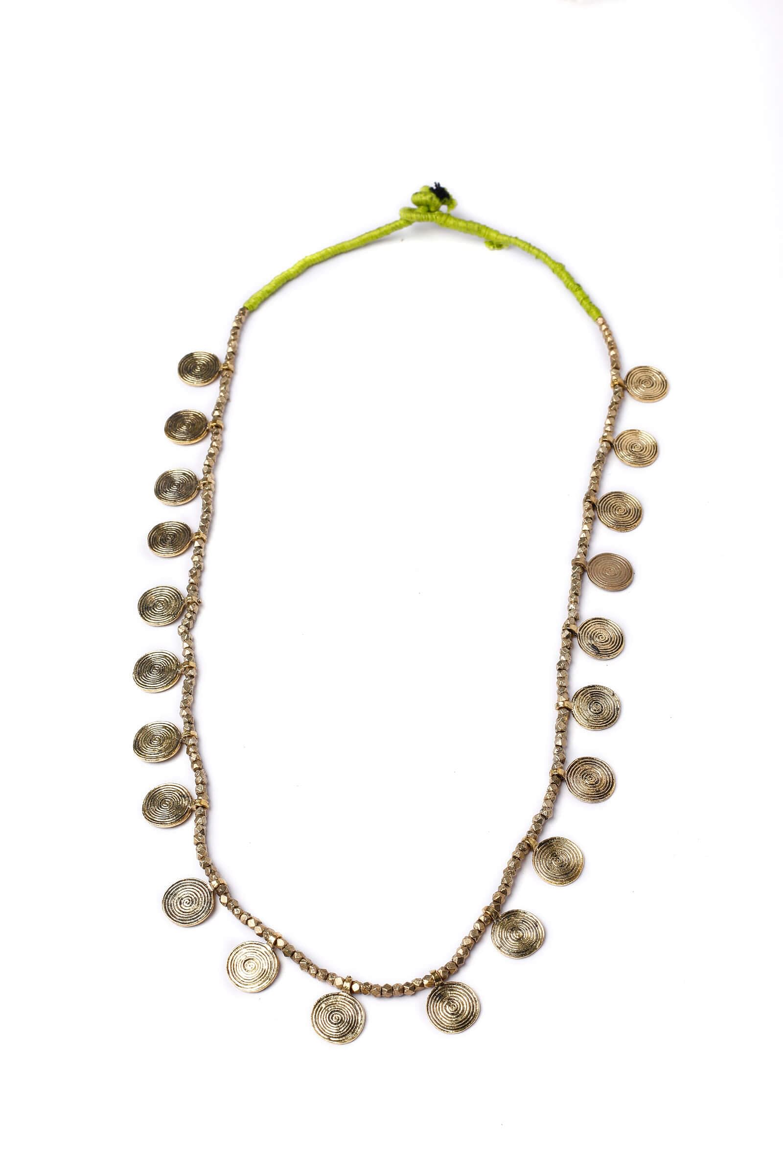 Dhokra-Inspired Green Cord Necklace