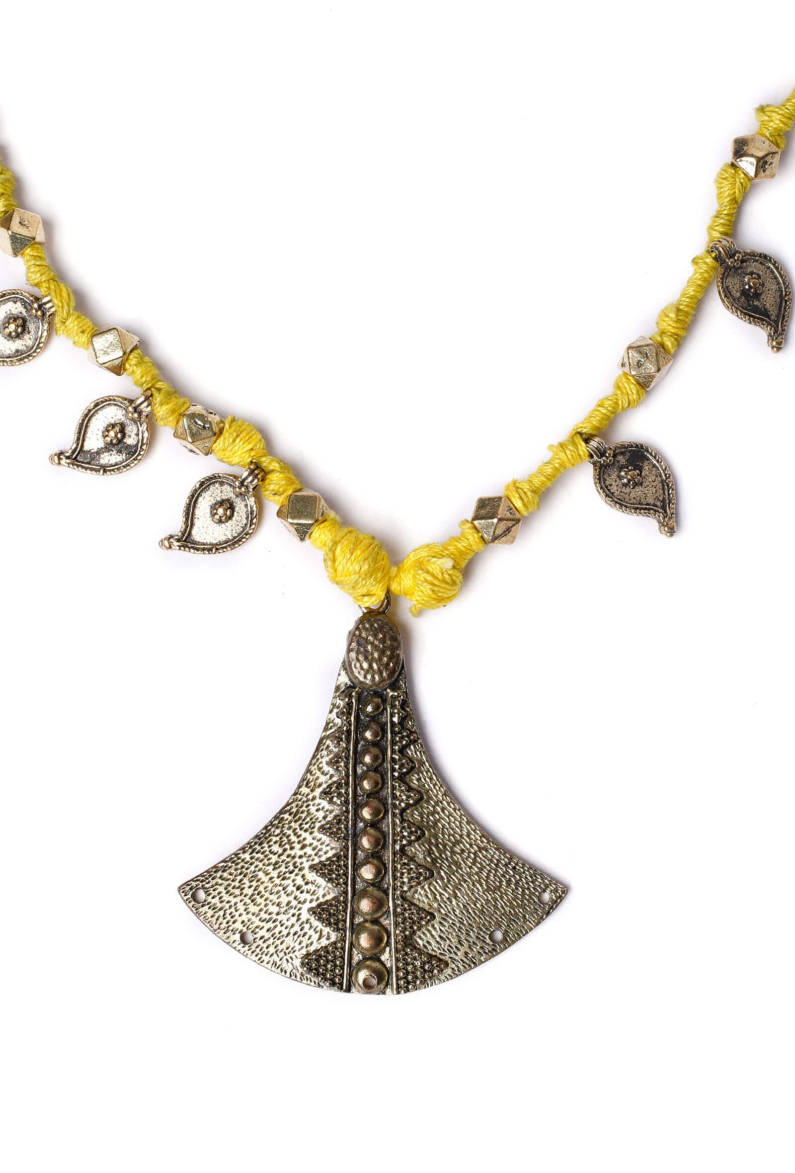 Dhokra-Inspired Yellow Thread Paisley Necklace