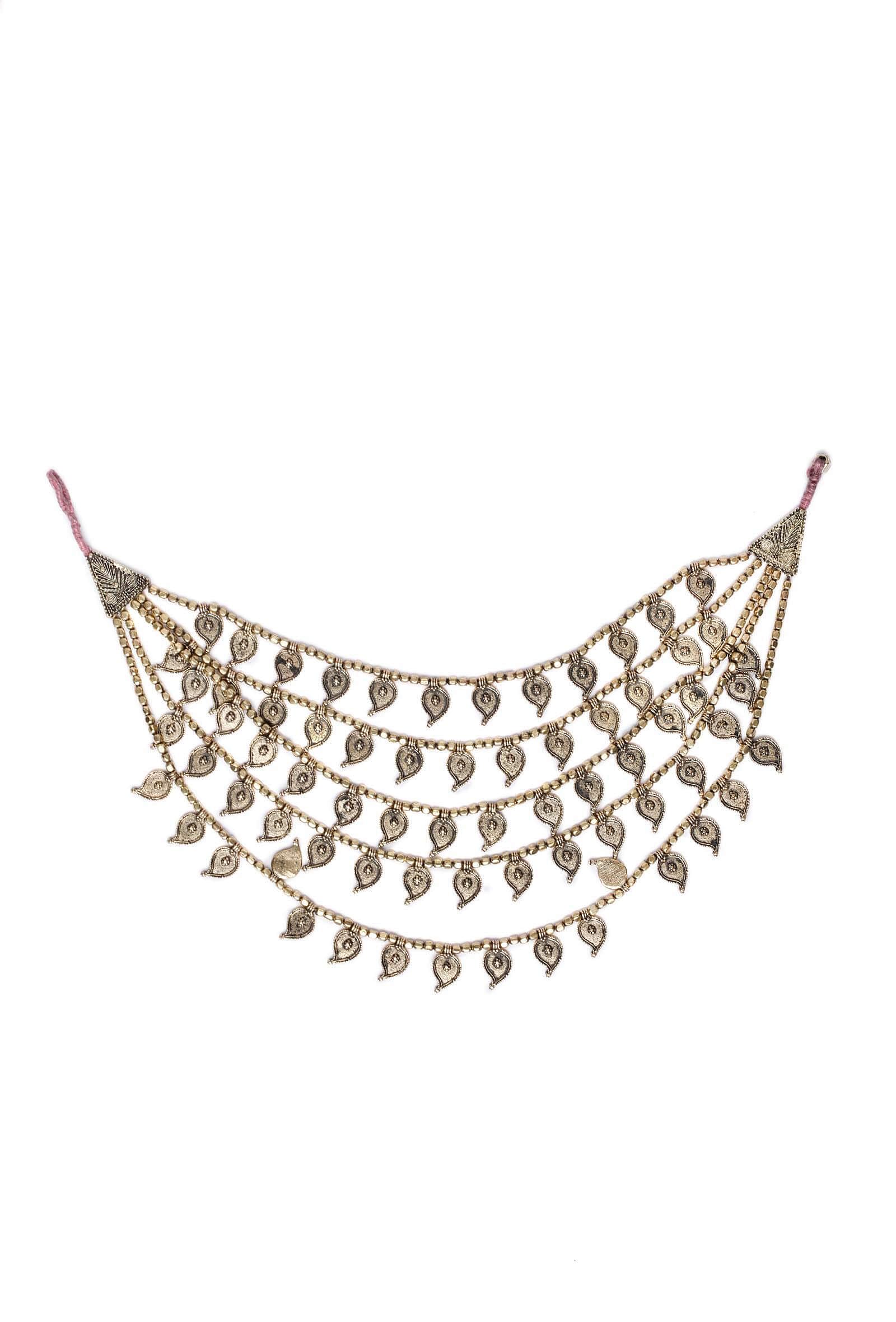 Dhokra-Inspired 5 Strand Paisley Necklace