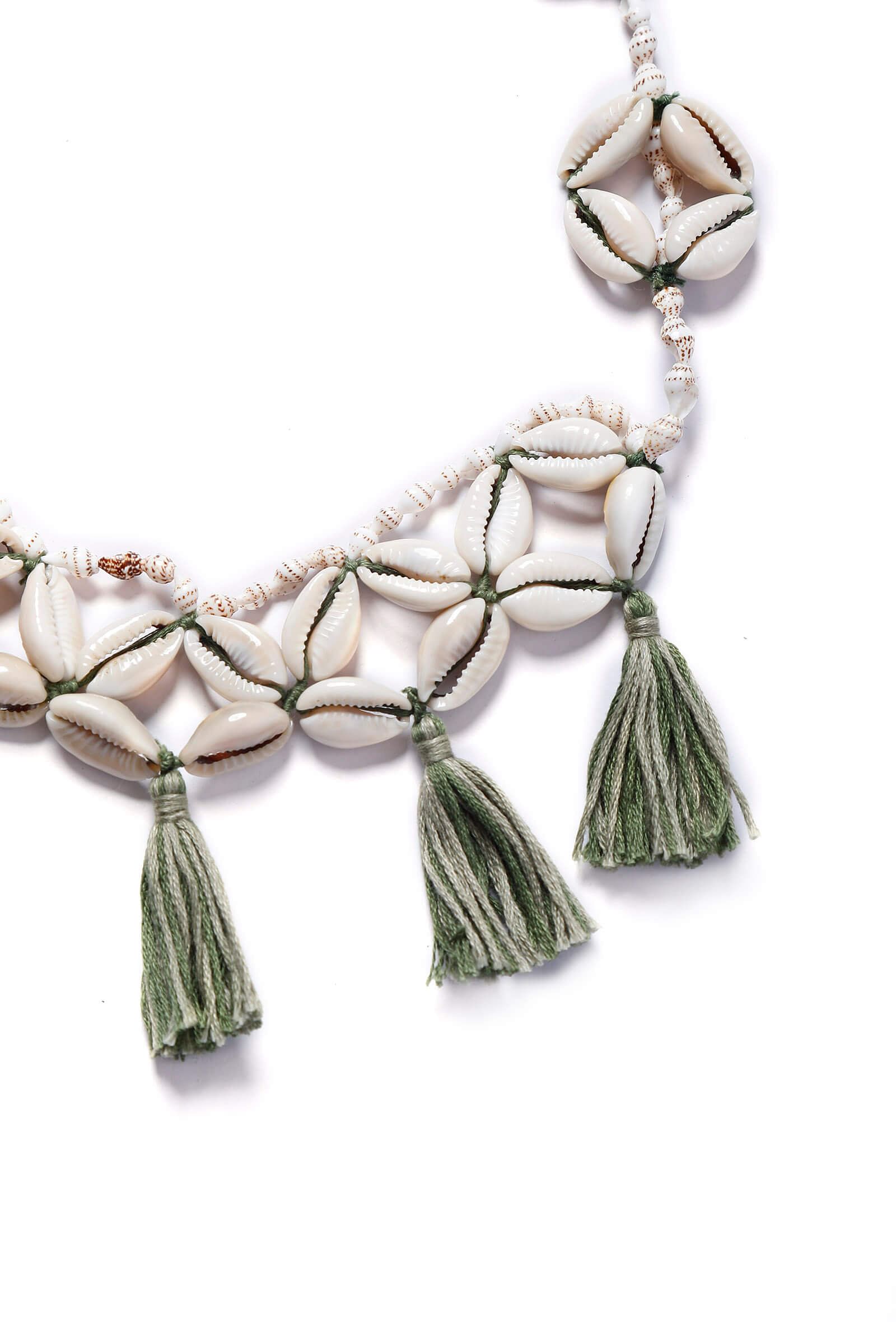 Green Thread Cowrie Shell Necklace