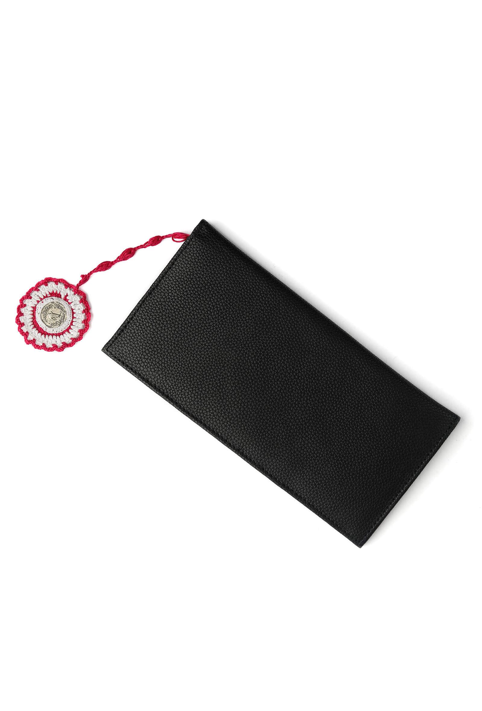 Black Solid Wallet with Tassel