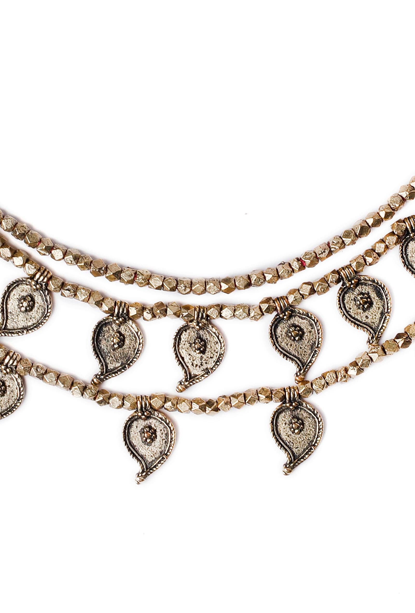 Dhokra-Inspired Triple Strand German Silver Necklace