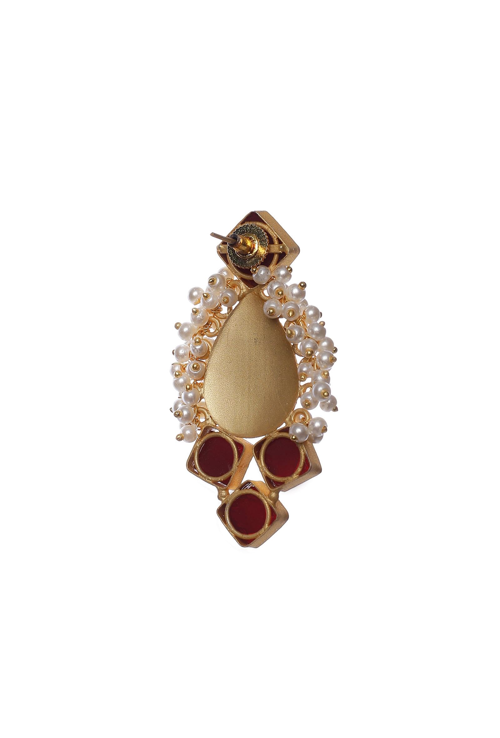 Red Gold Stone Pearl Earrings