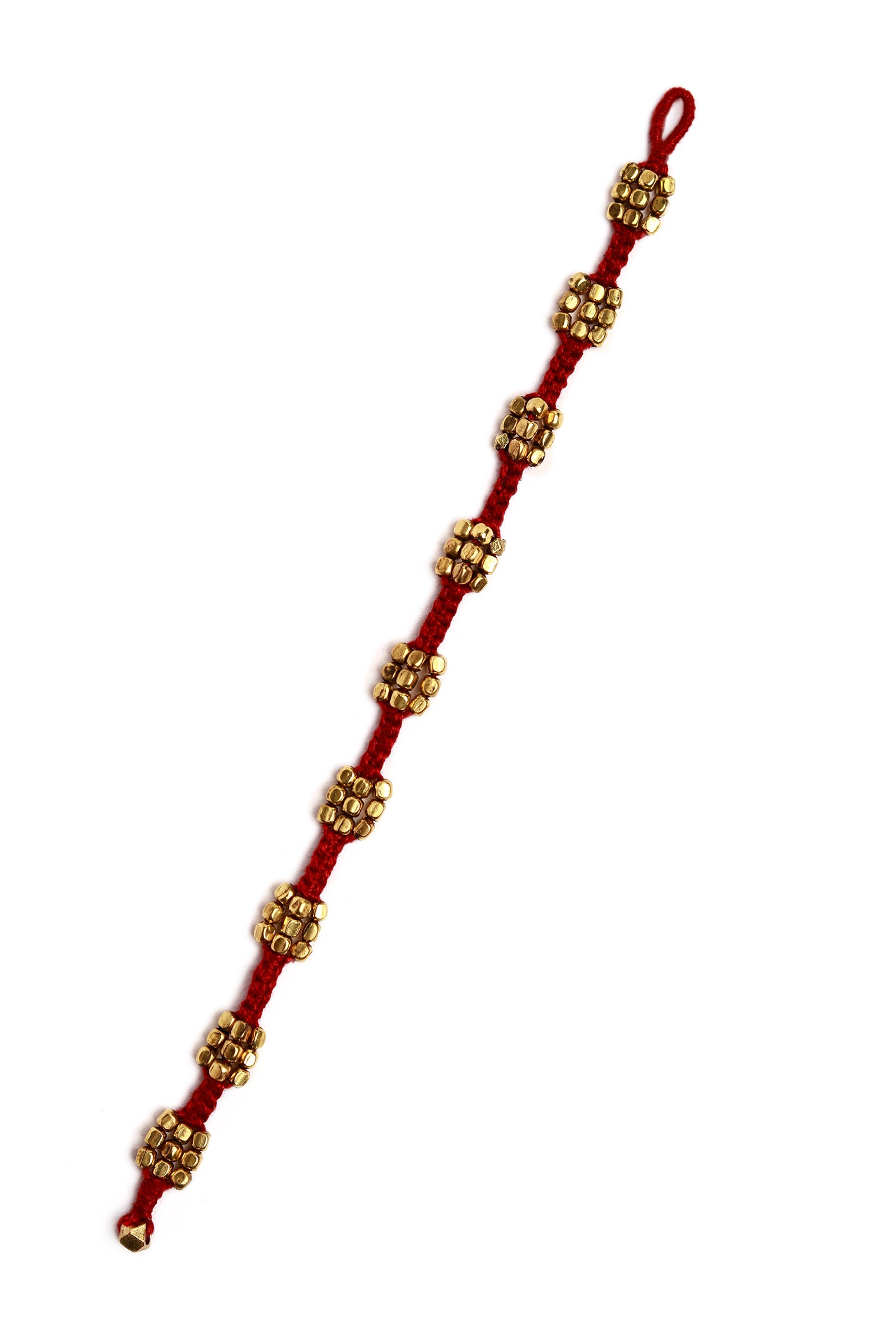 Set Of 2- Fariha Red Thread German Silver Anklets