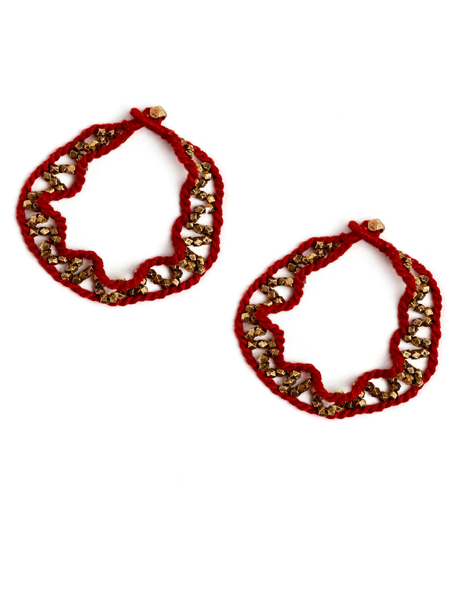 Set Of 2- Alina Red Thread German Silver Anklets
