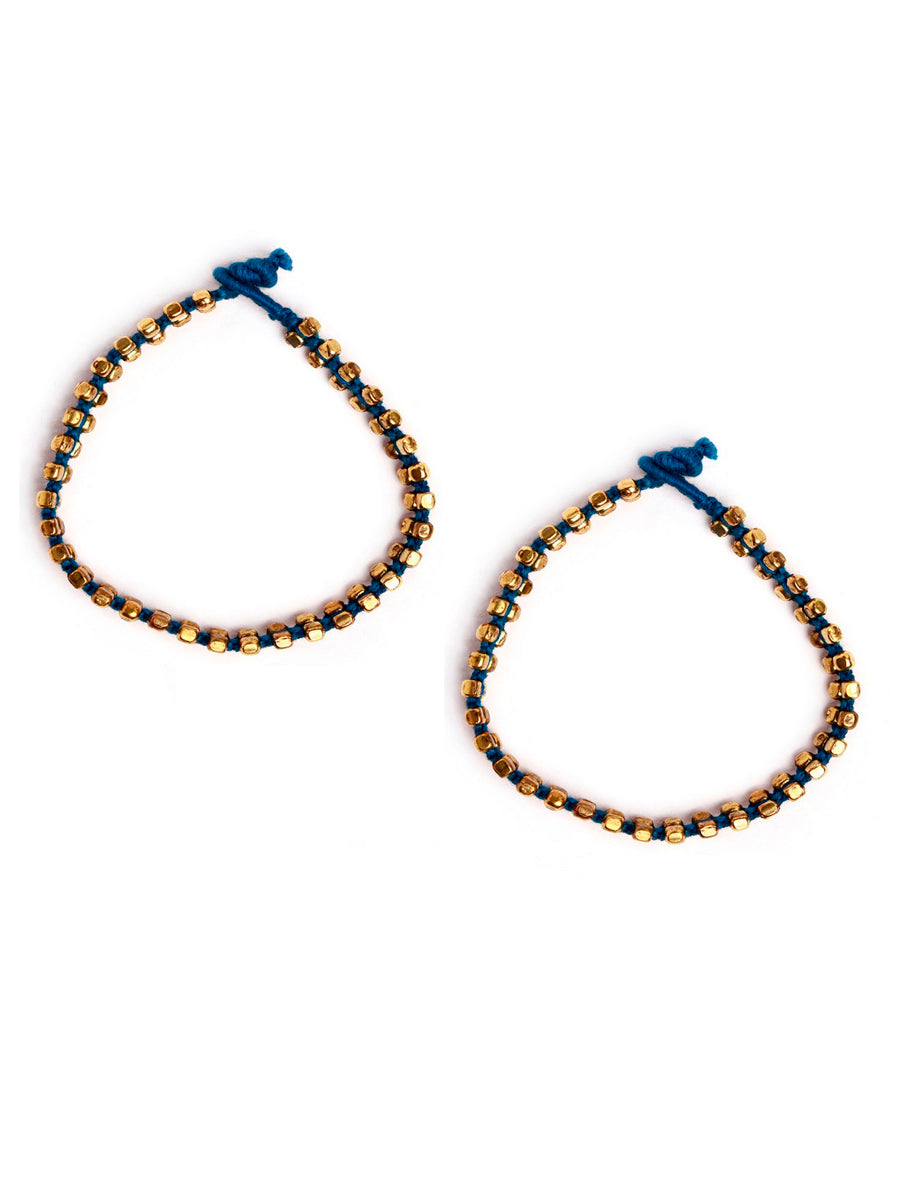 Set Of 2- Farheen Blue Thread And German Silver Anklets