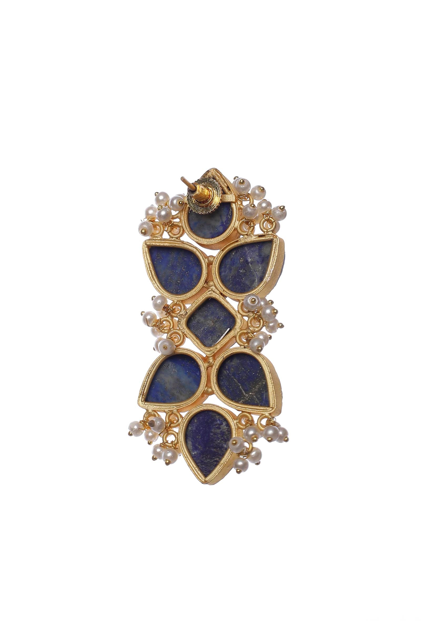 Auster Blue Gold Stone Pearl Earrings