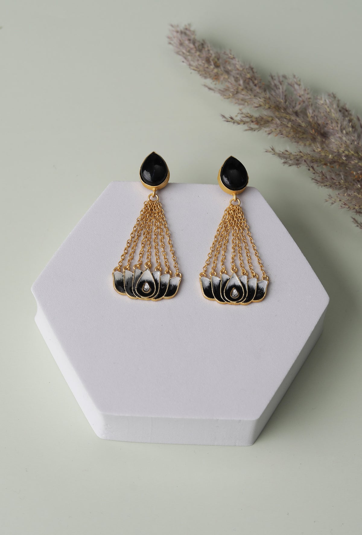 Charcoal Black Ombre Gold Chain Earrings
