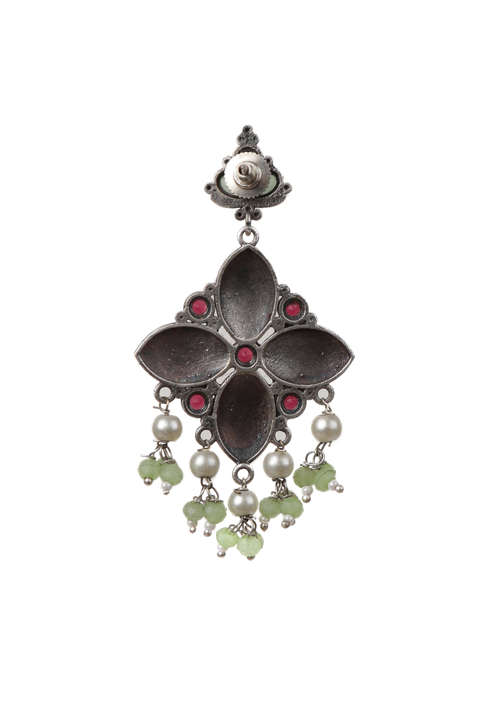Multicoloured Kundan Oxidized Pearl Drop Earrings