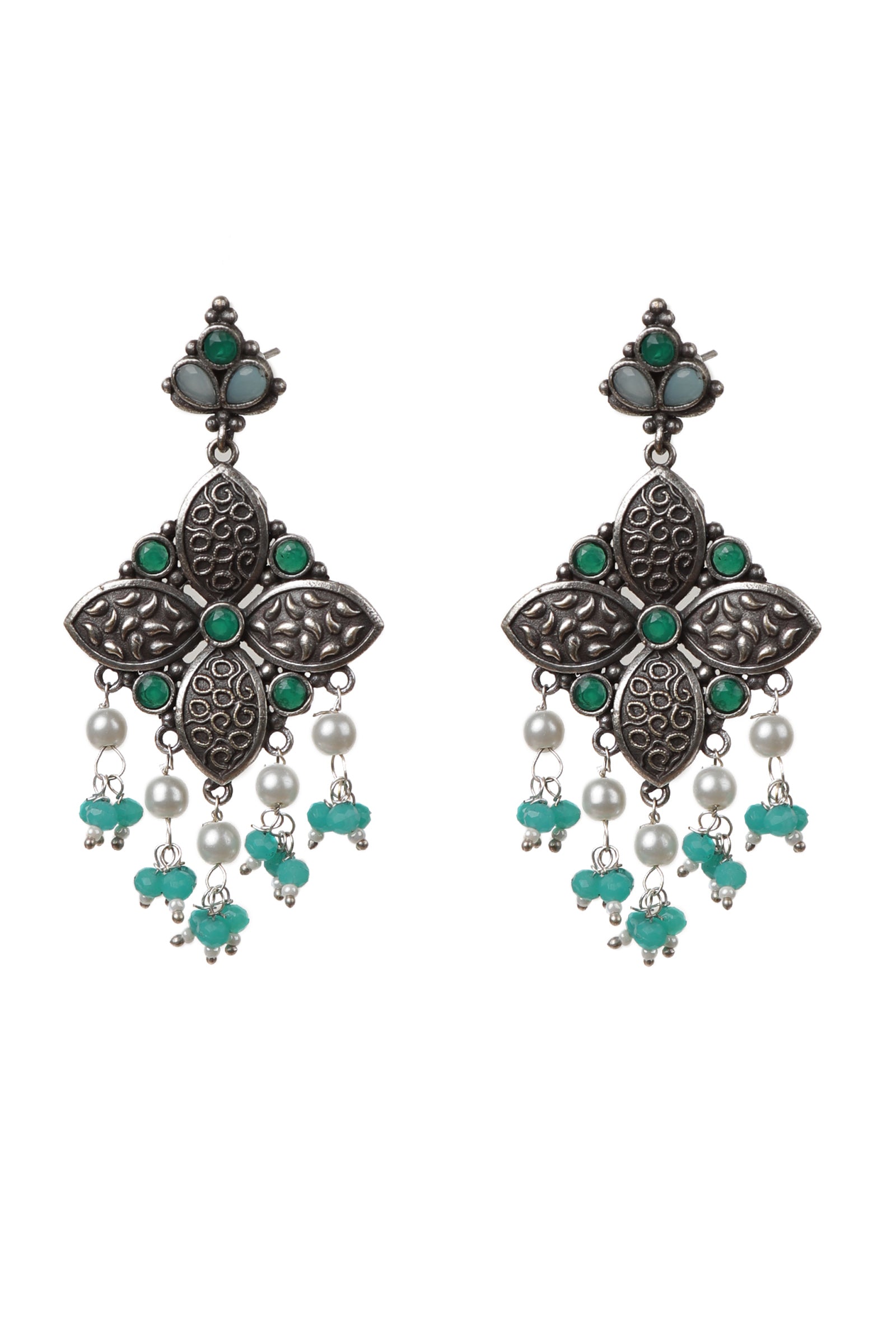 Emerald Kundan Oxidized Drop Earrings