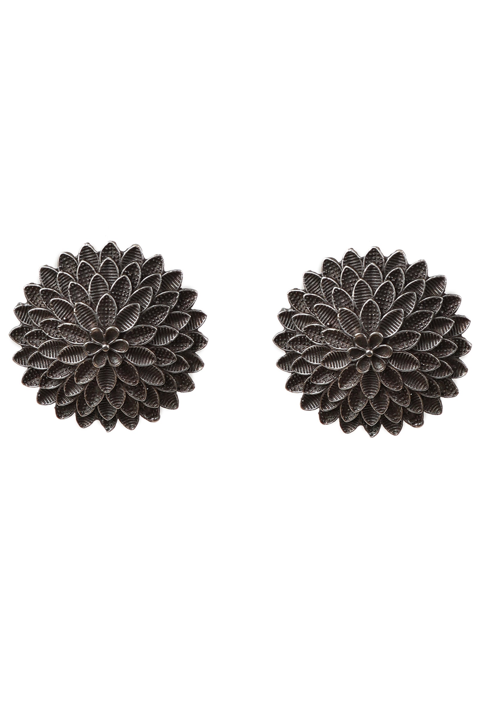 Dahlia Oxidized Flower Stud Earrings