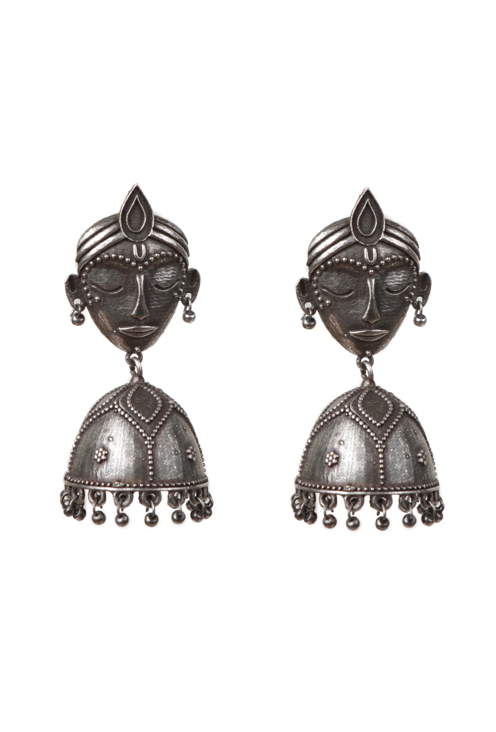 Krishna Face Motif Oxidized Jhumka Earrings