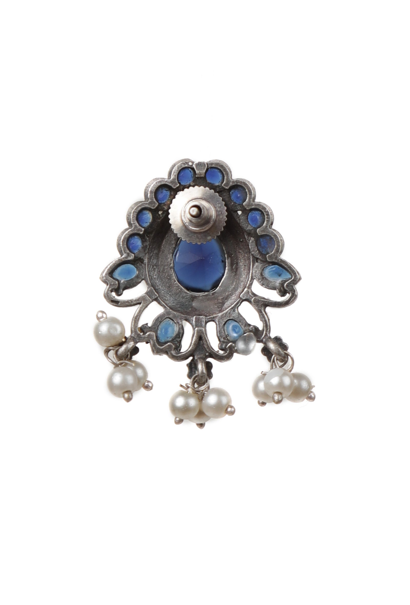 Blue Kundan Studs with Pearl Drop Earrings