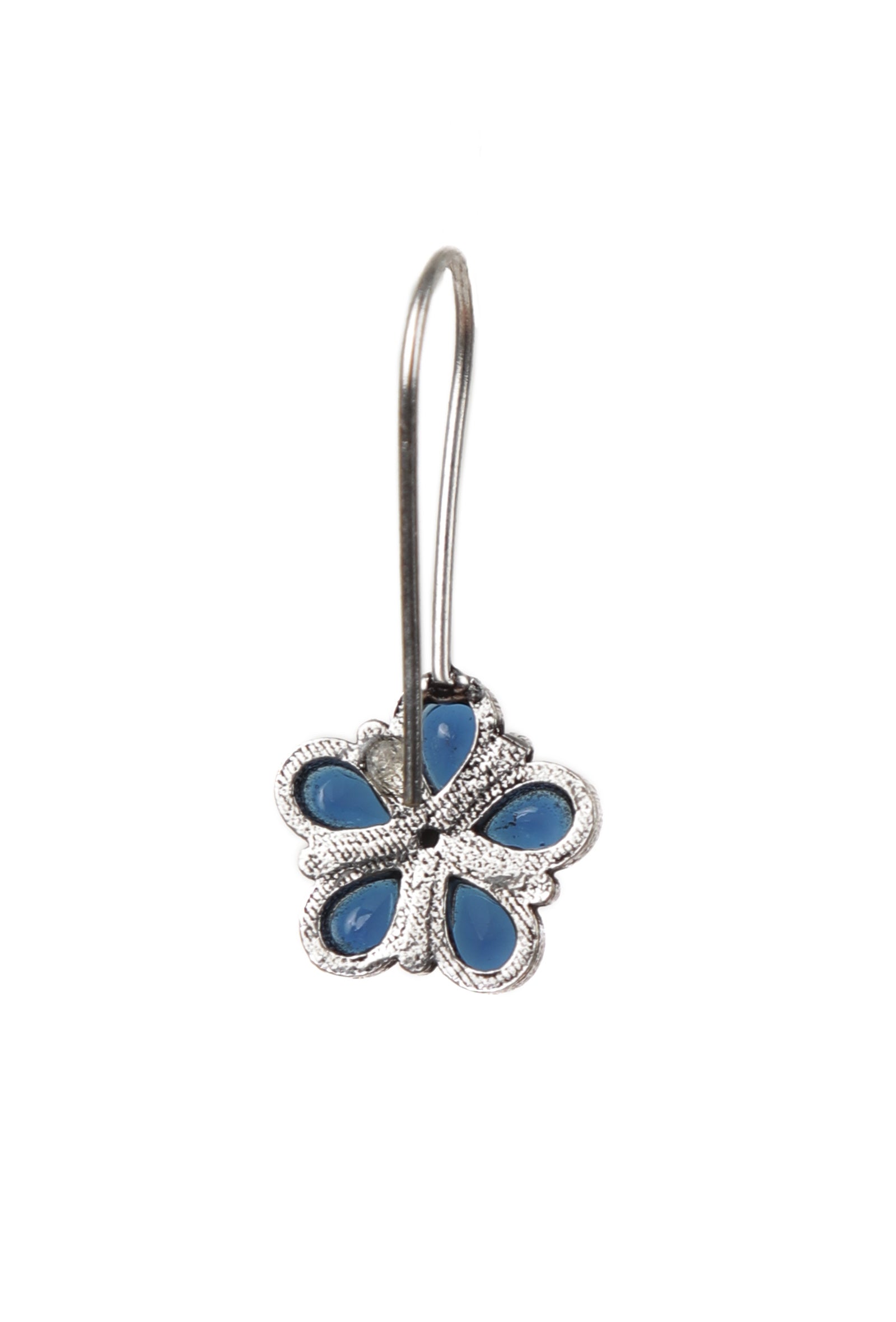 Blue Kundan Floral Drop Hook Earrings