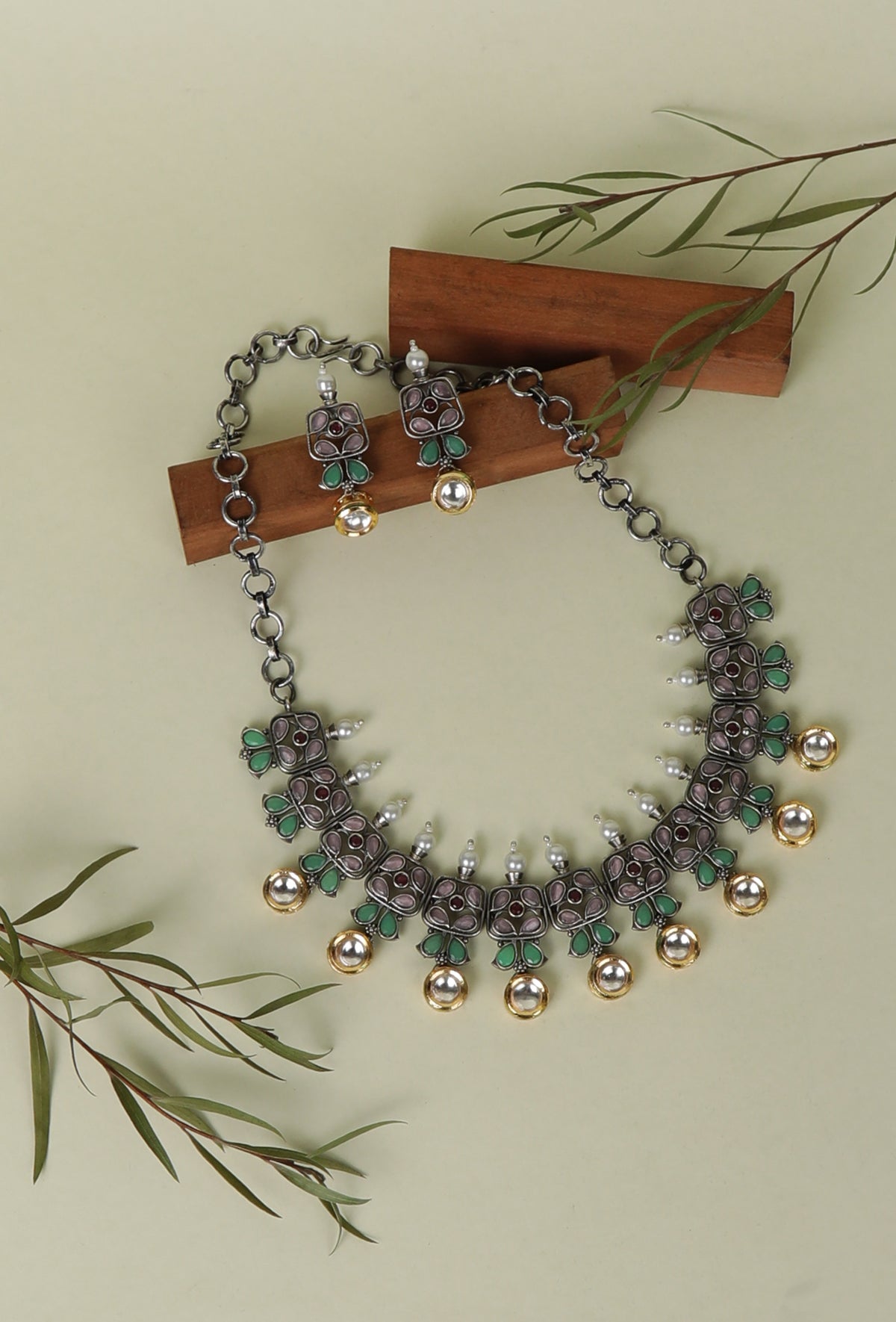 Enchanting Twilight Oxidized Silver Necklace & Earring Set