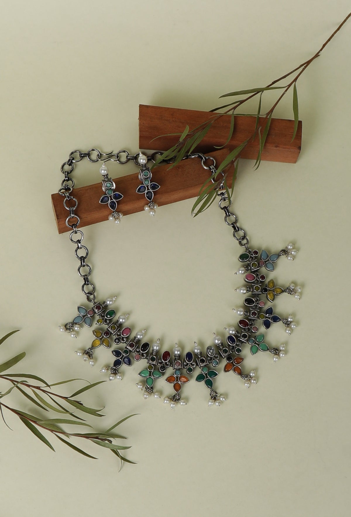Multicolor Oxidized Necklace and Earring Set