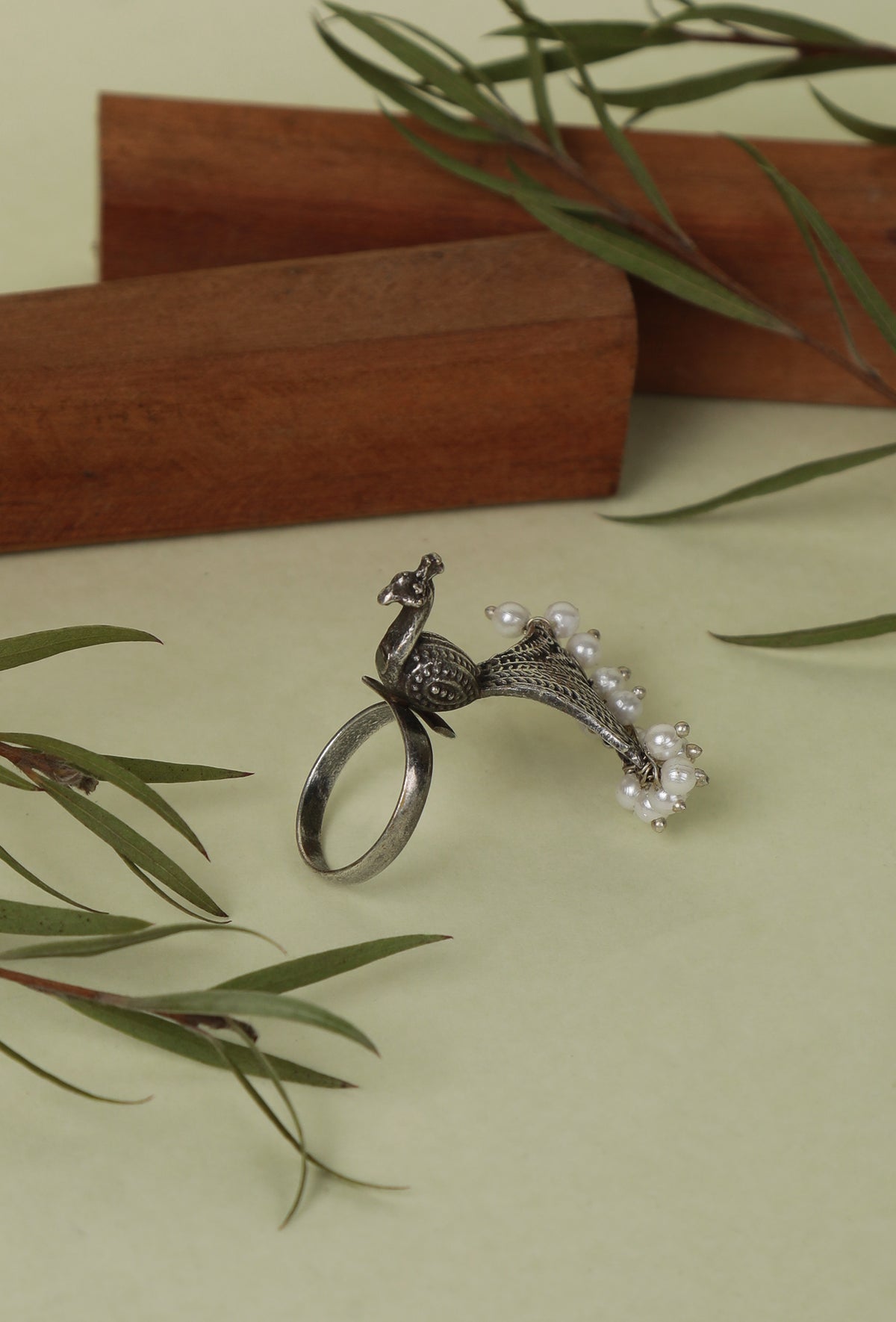 Oxidized Silver Peacock Ring