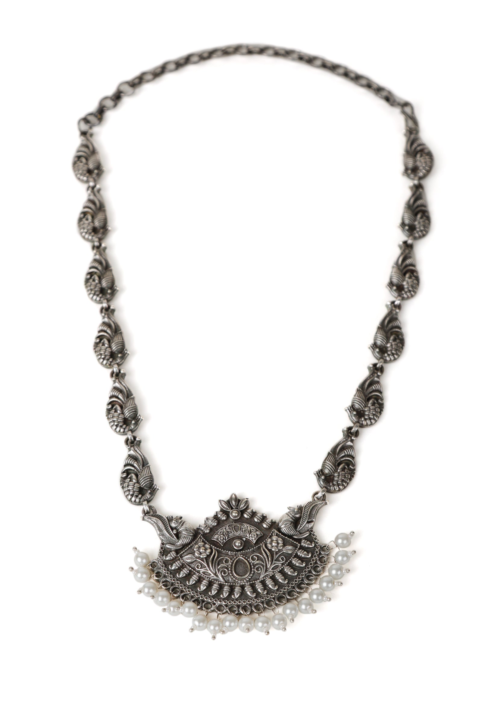 Oxidized Silver Peacock Necklace & Jhumka Set