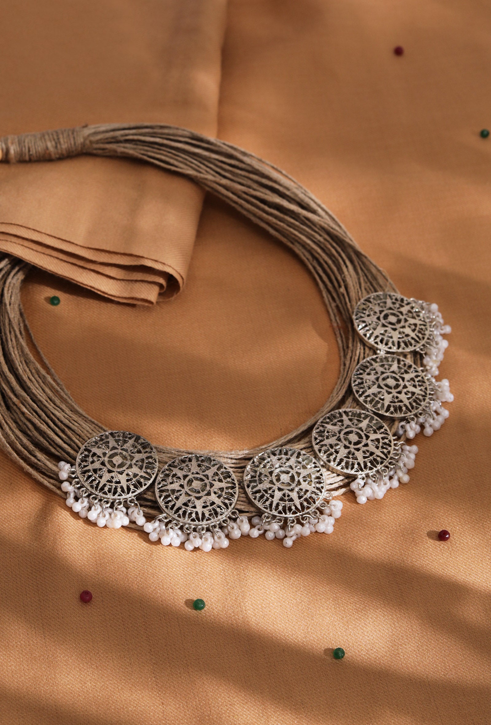 Kundan Party Wear Rose Gold Jute Necklace